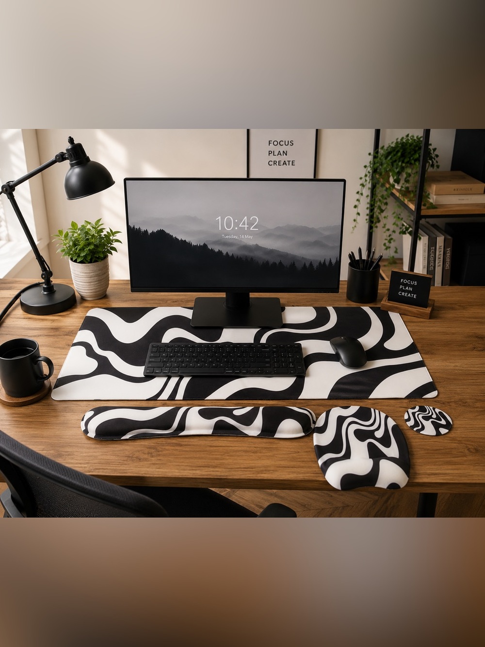 Large 4pc Set Ergonomic Desk pad Keyboard Wrist Rest, Mouse Wrist Rest Coaster